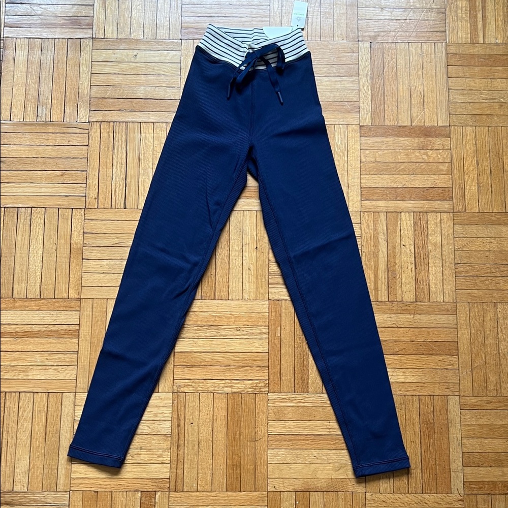 Aerie Offline Navy Blue Kids Leggings with Striped Waistband